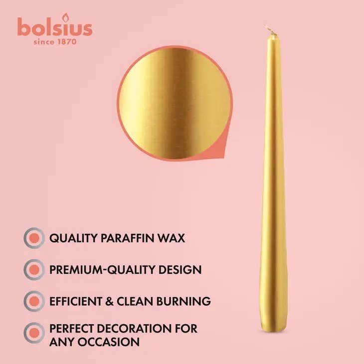 Gold Metallic Taper Candle | Gold | 10"