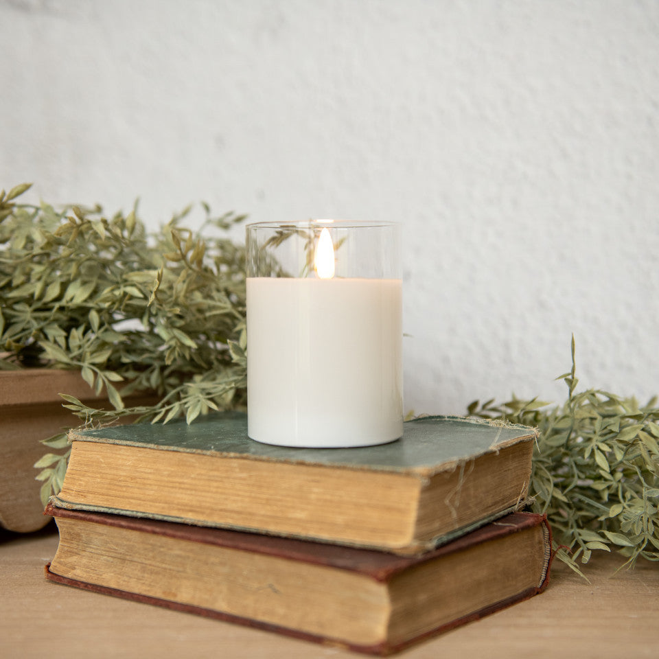 Glass LED Flame Candle | White