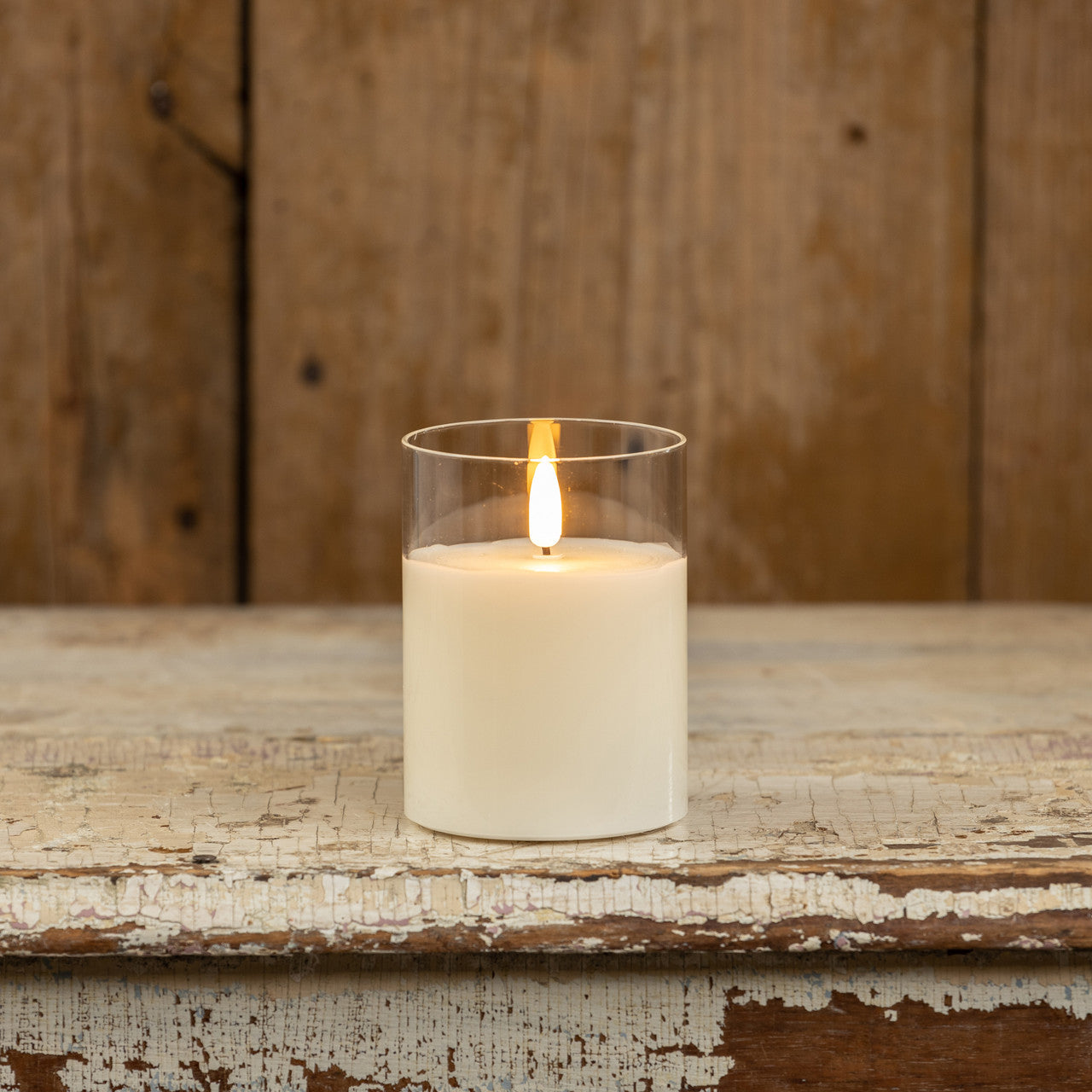 Glass LED Flame Candle | White