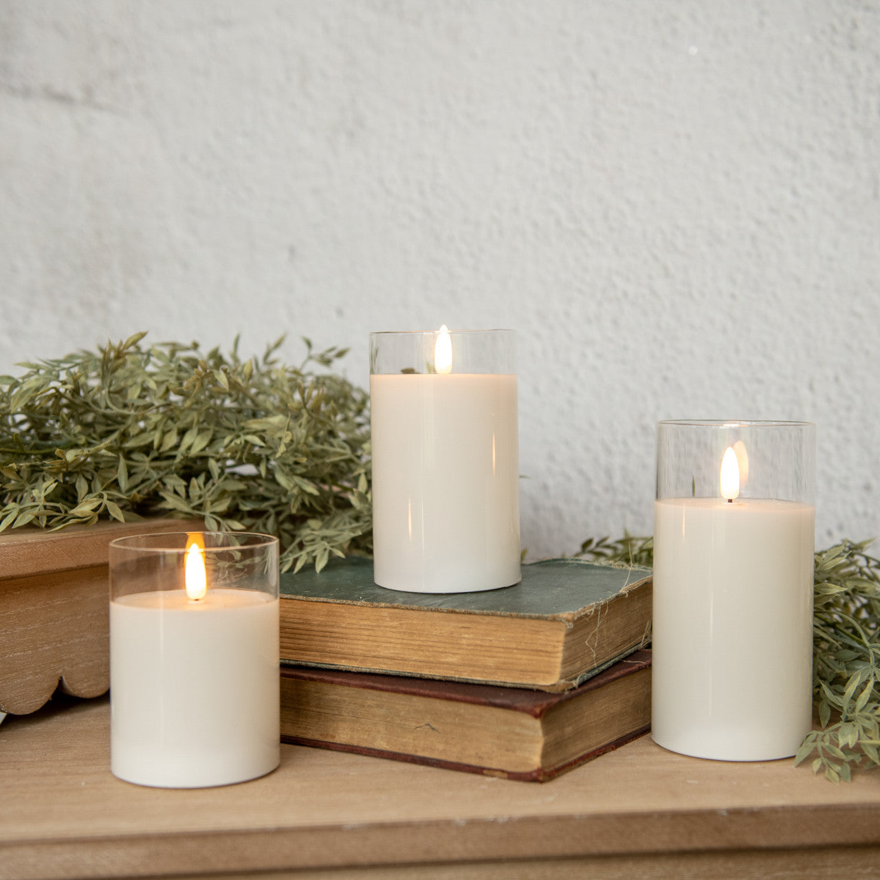 Glass LED Flame Candle | White