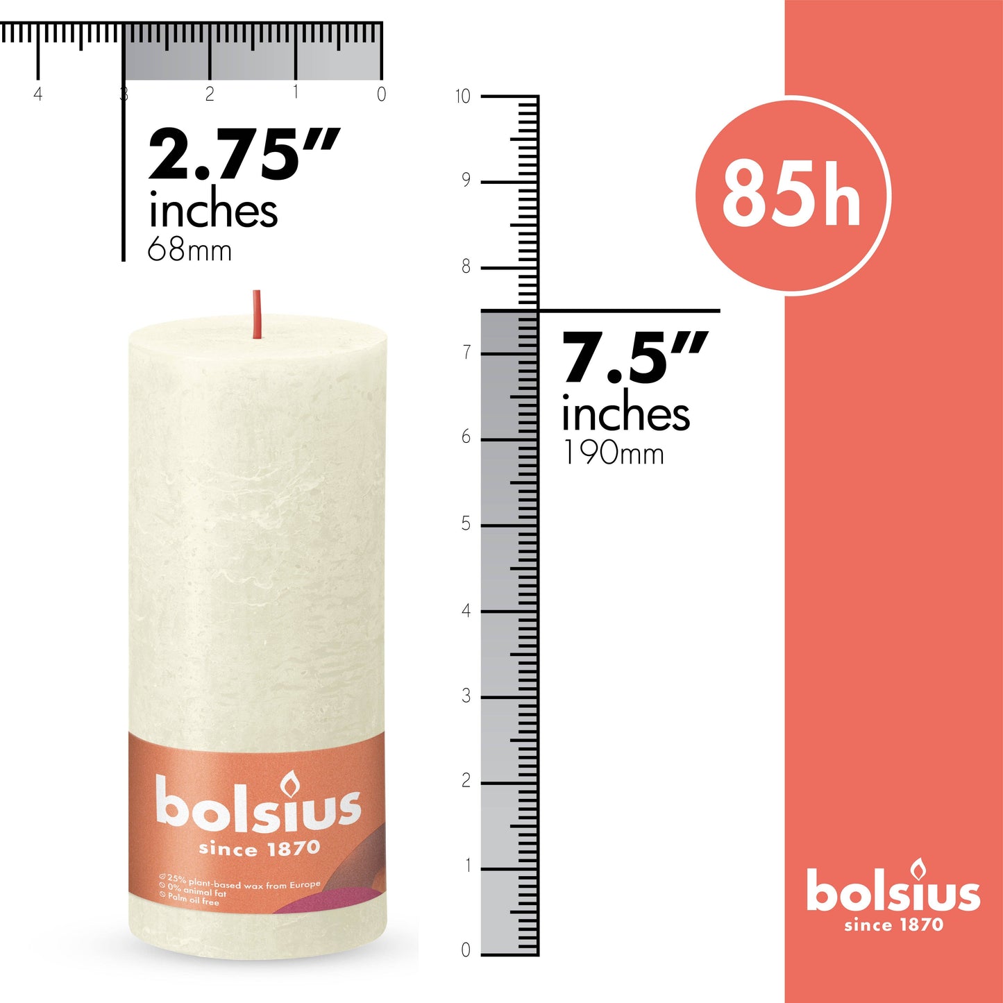 Rustic Pillar Candle | Ivory | 2.75 X 7.5"