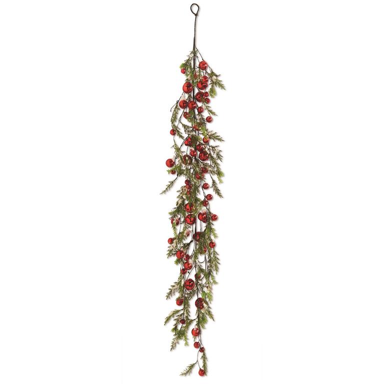 Snowy Pine with Red Jingle Bells Garland | 63"