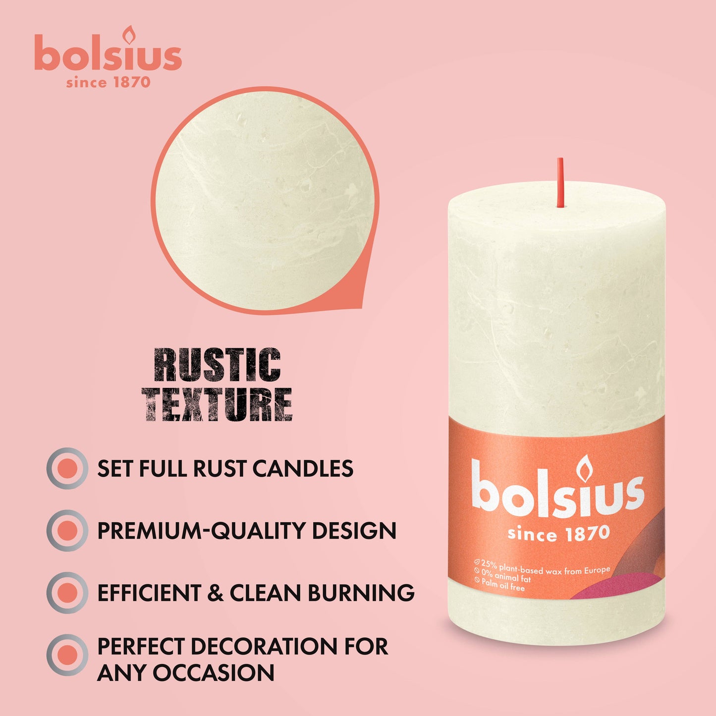 Rustic Pillar Candles | Cloudy White | 2.75 X 5"