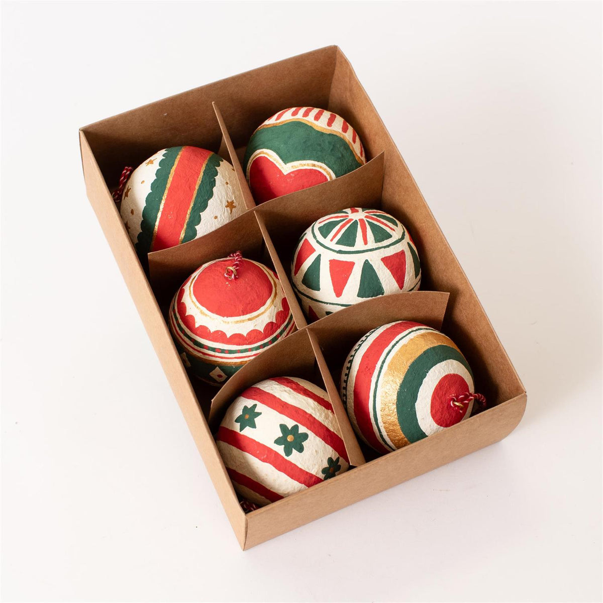Timeless Holiday Paper Mache Ornaments (Set of 6)
