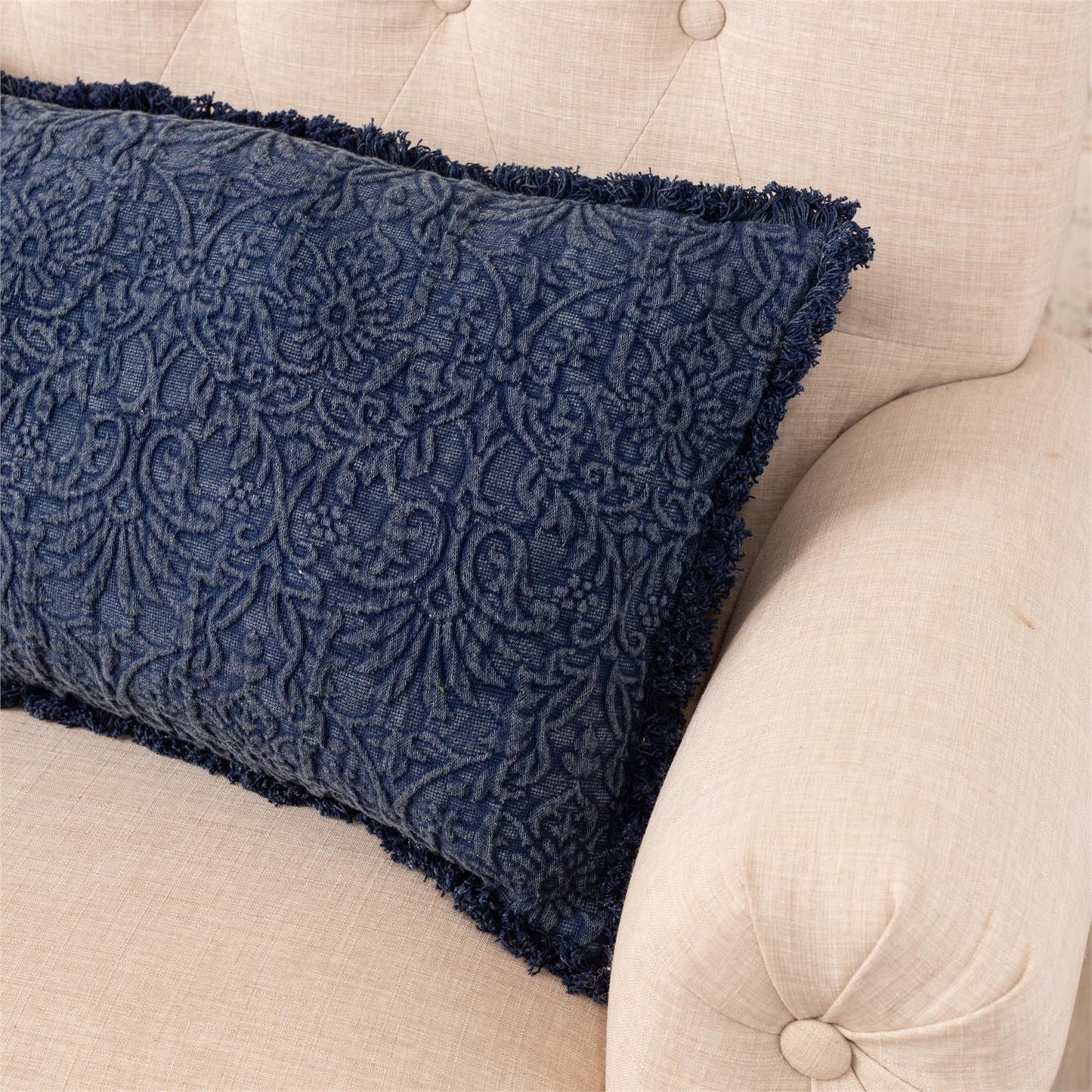 Matelasse Medallion, Indigo Lumbar Pillow