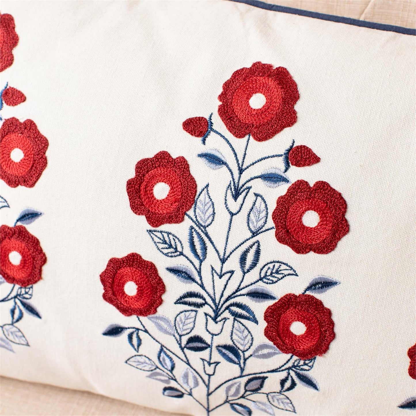 Red White And Blue Embroidered Lumbar Pillow