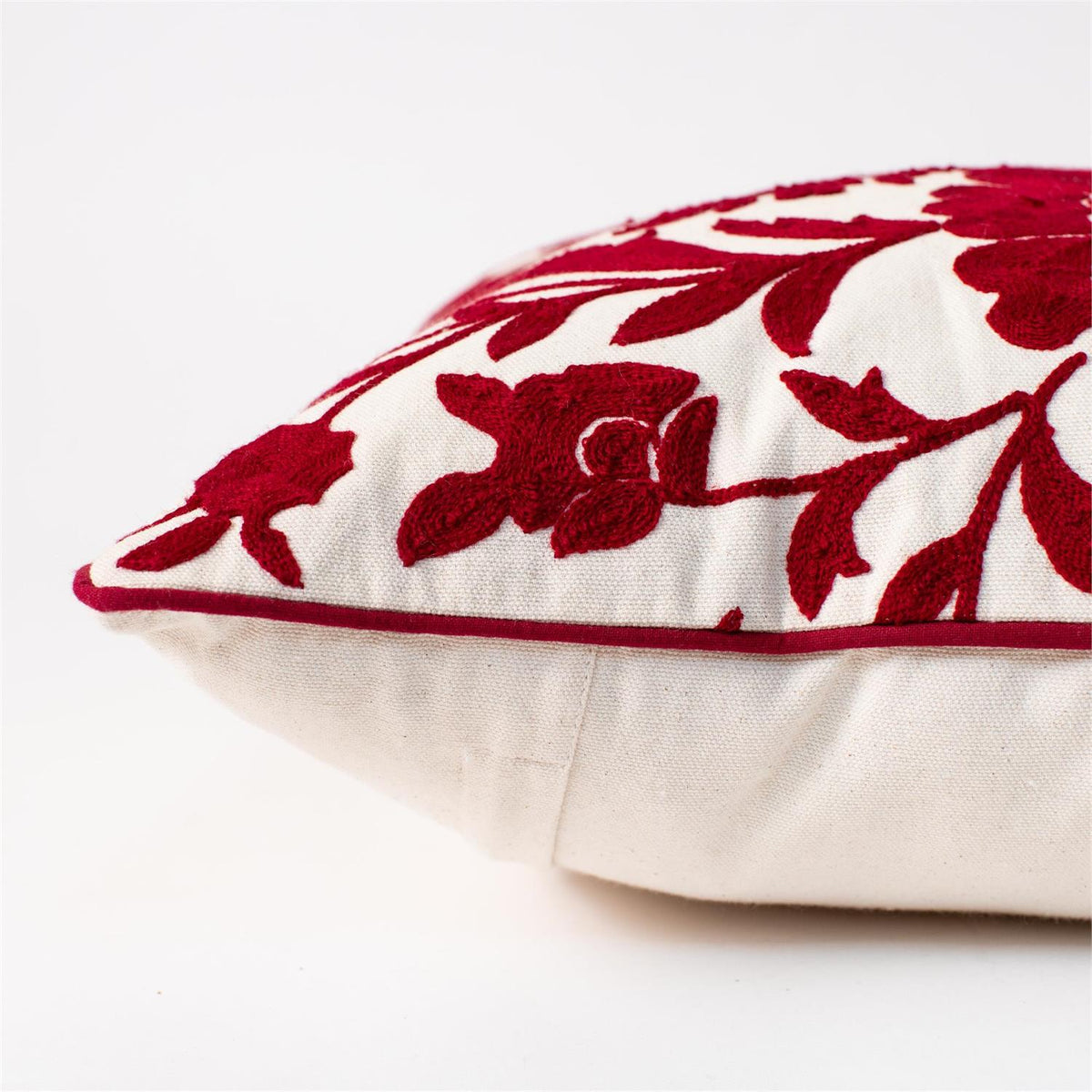 Crewelwork Red Floral Pillow