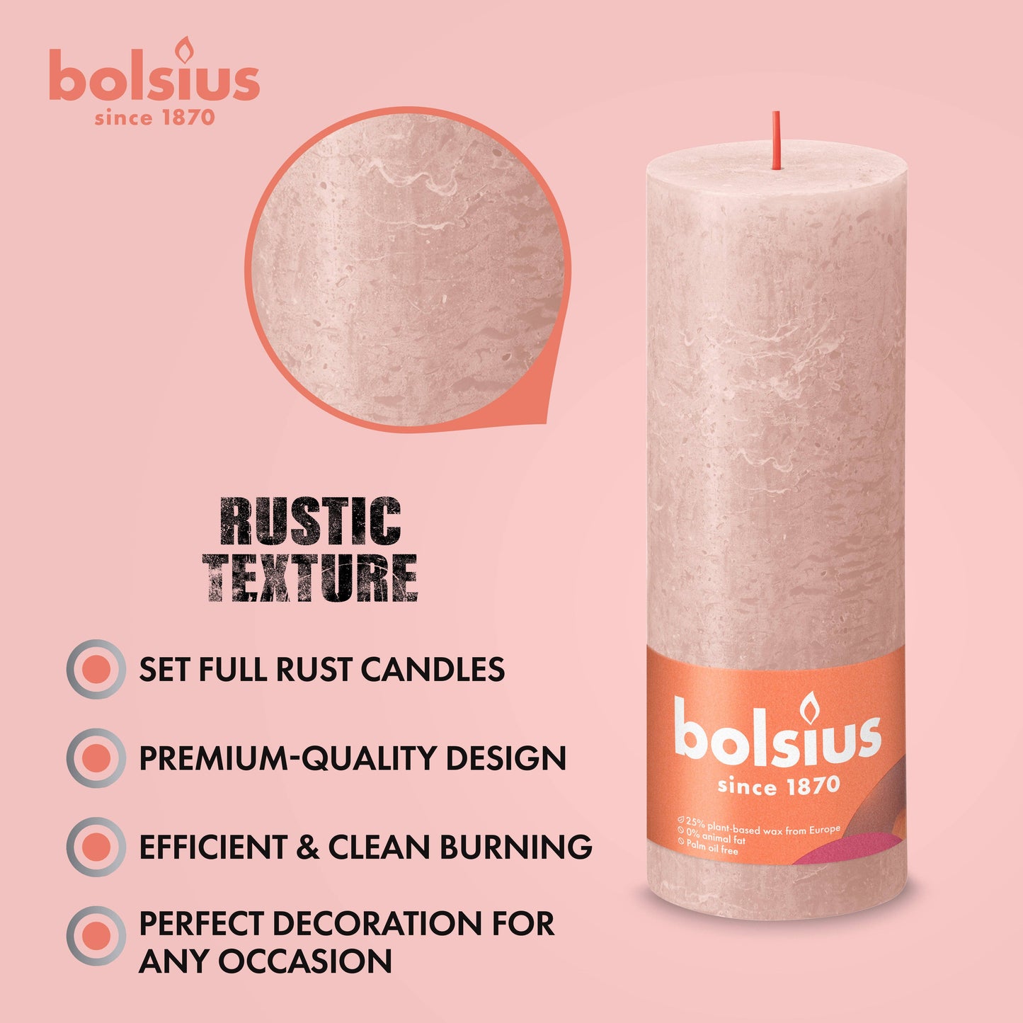 Rustic Pillar Candle | Creamy Caramel | 2.75 X 7.5"