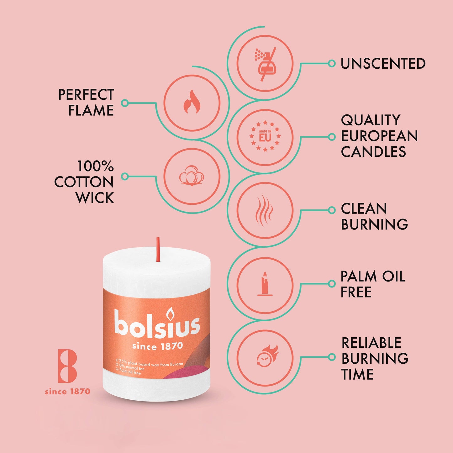 Rustic Pillar Candles | Delicate Red | 2.75 X 3.25"