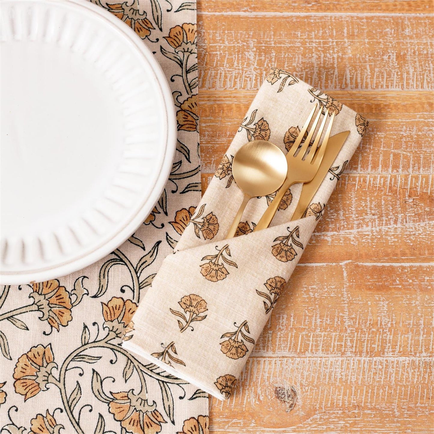 Block Print Napkin | Mustard Floral