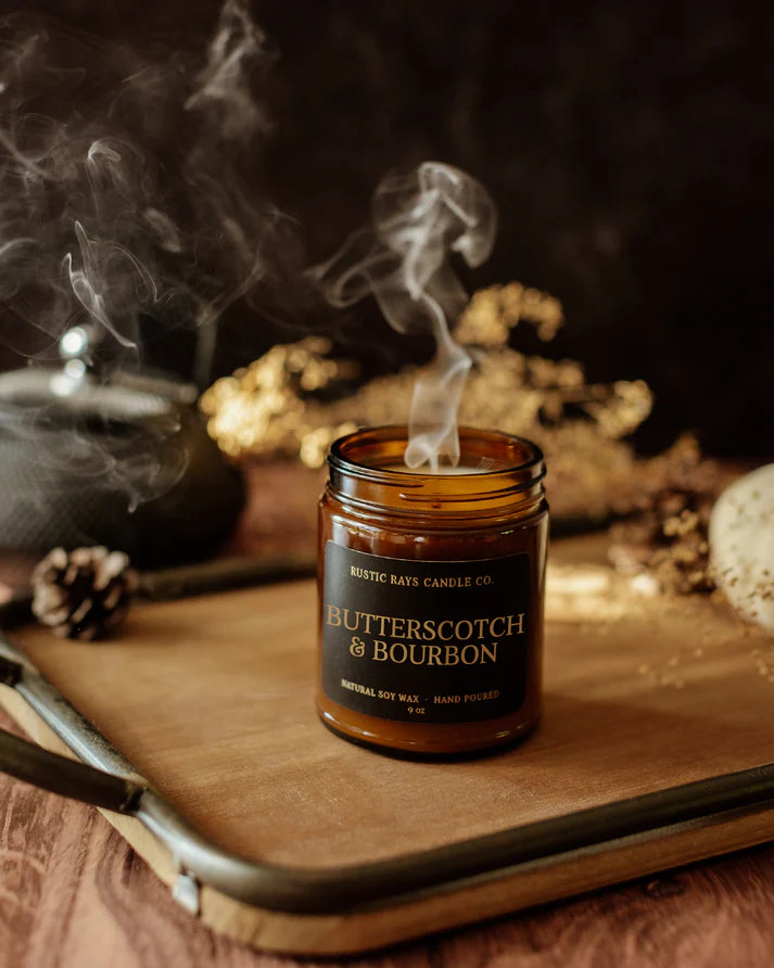 Butterscotch & Bourbon Candle 9oz | Rustic Rays