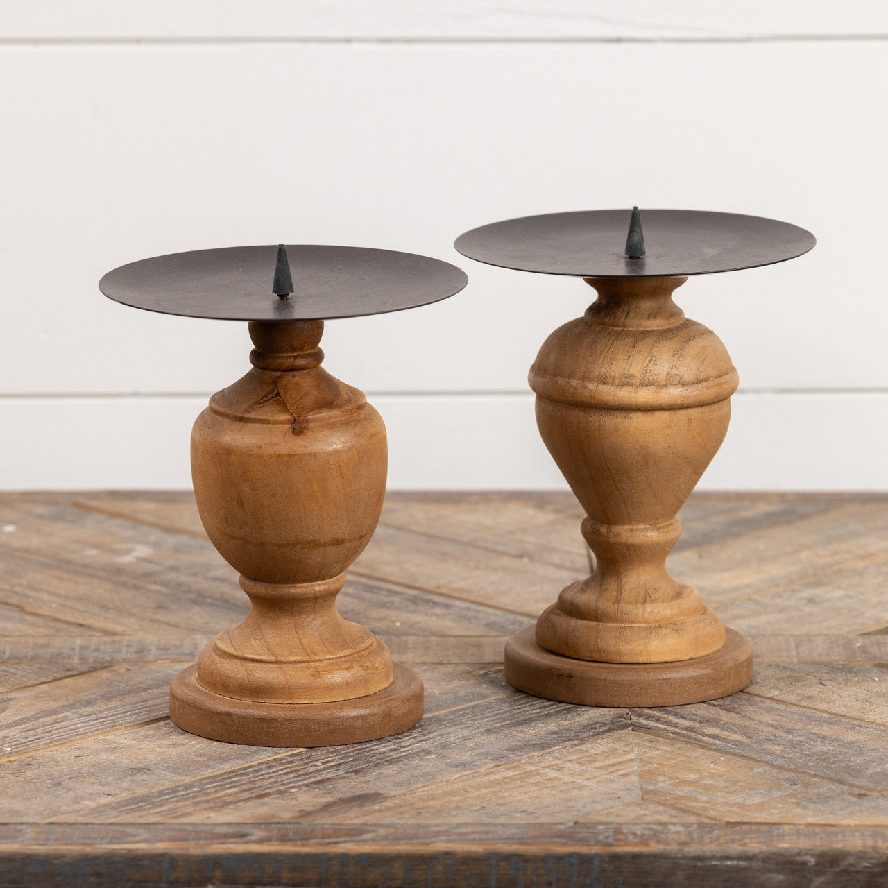 Turned Wood & Metal Pillar Candlestick