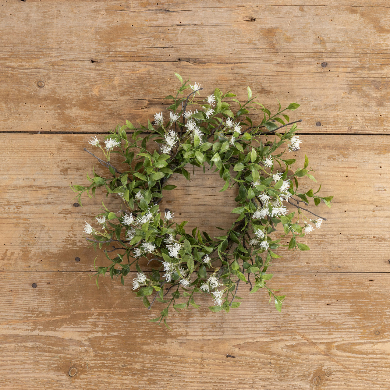 Tea Leaf w/White Flowers Candle Ring | 14"