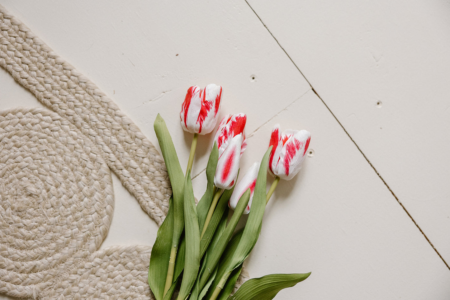 Real Touch Tulip | Red + White | 22.8"