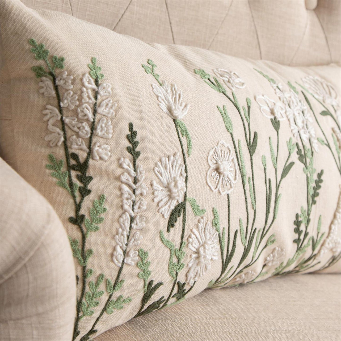Embroidered Wild Flower Lumbar Pillow