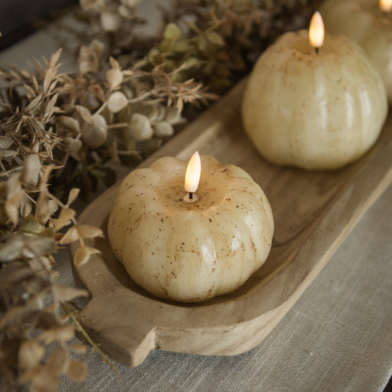 Cream 3D Flame Short Pumpkin Candle | 3.5"