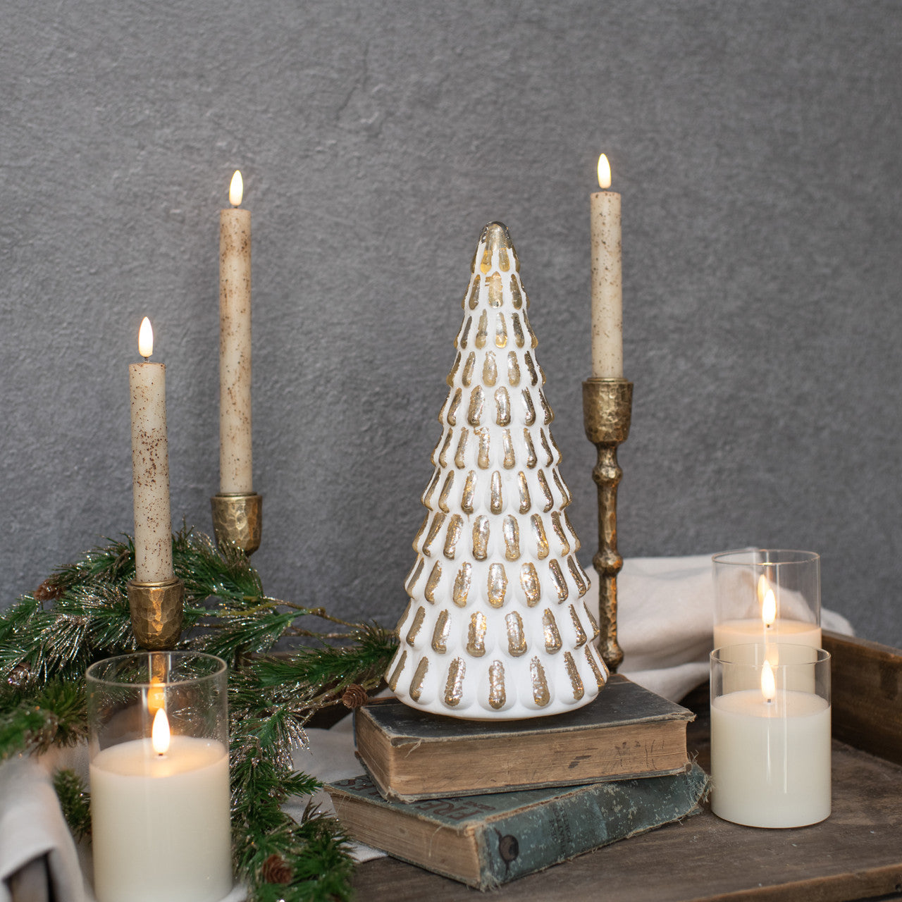 Lighted Pointed Glass Silver Tree