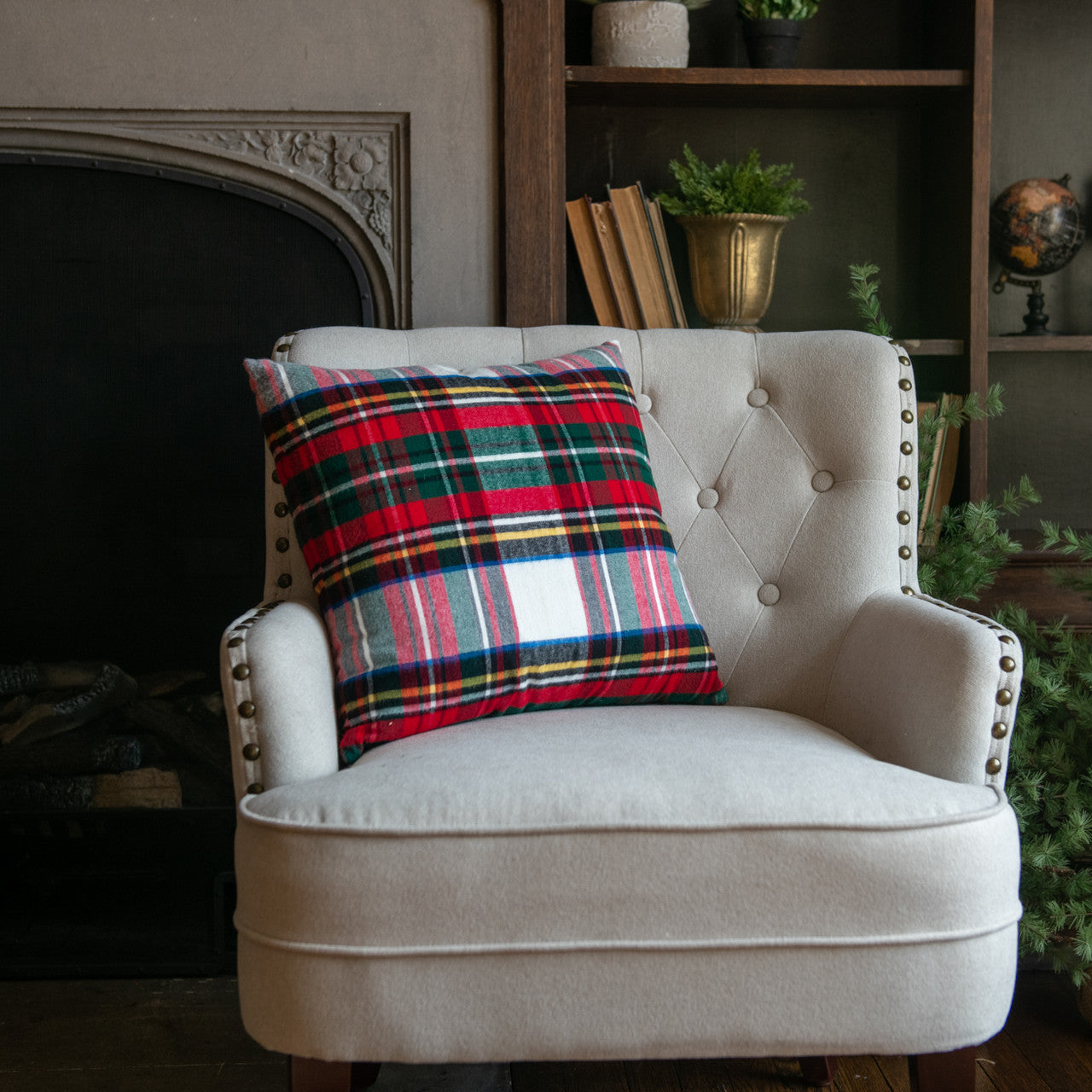 Square White Tartan Pillow