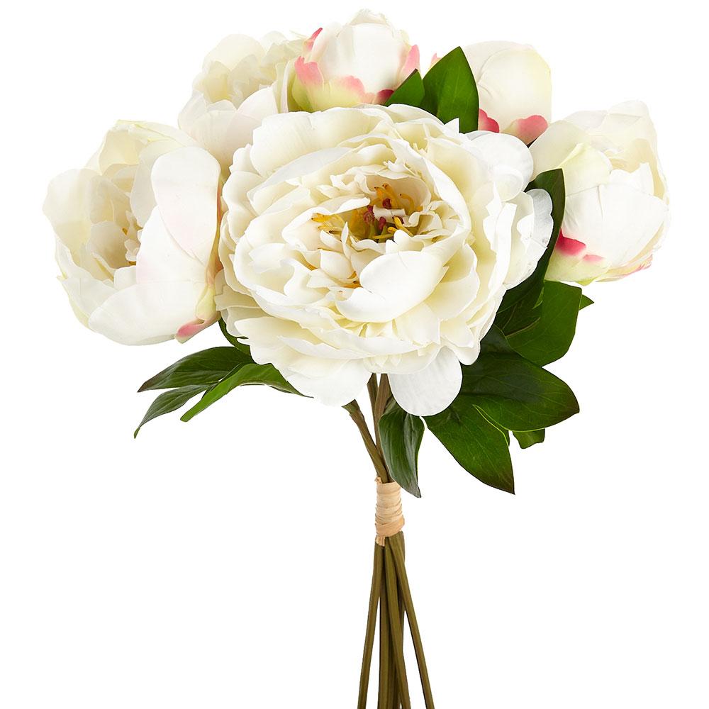 White Real Touch Peony Bundle | 14"