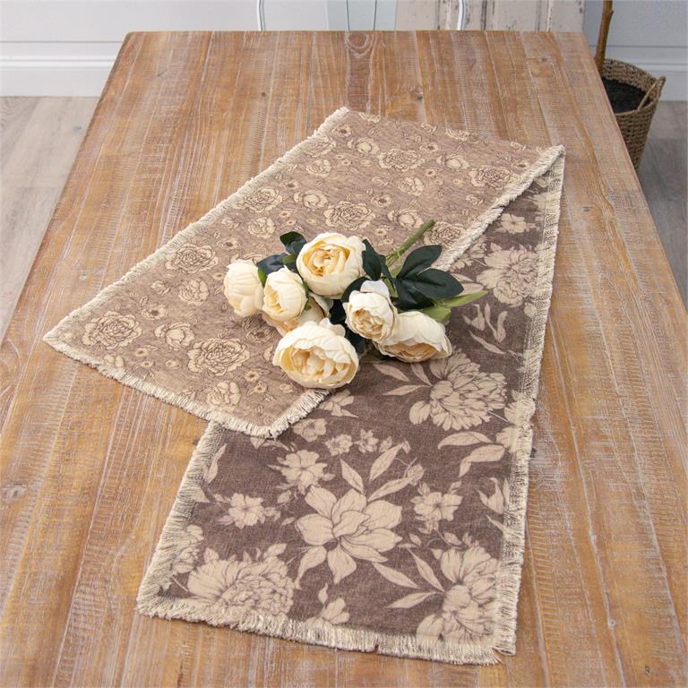 Reversible Table Runner - Sepia Floral Patterns
