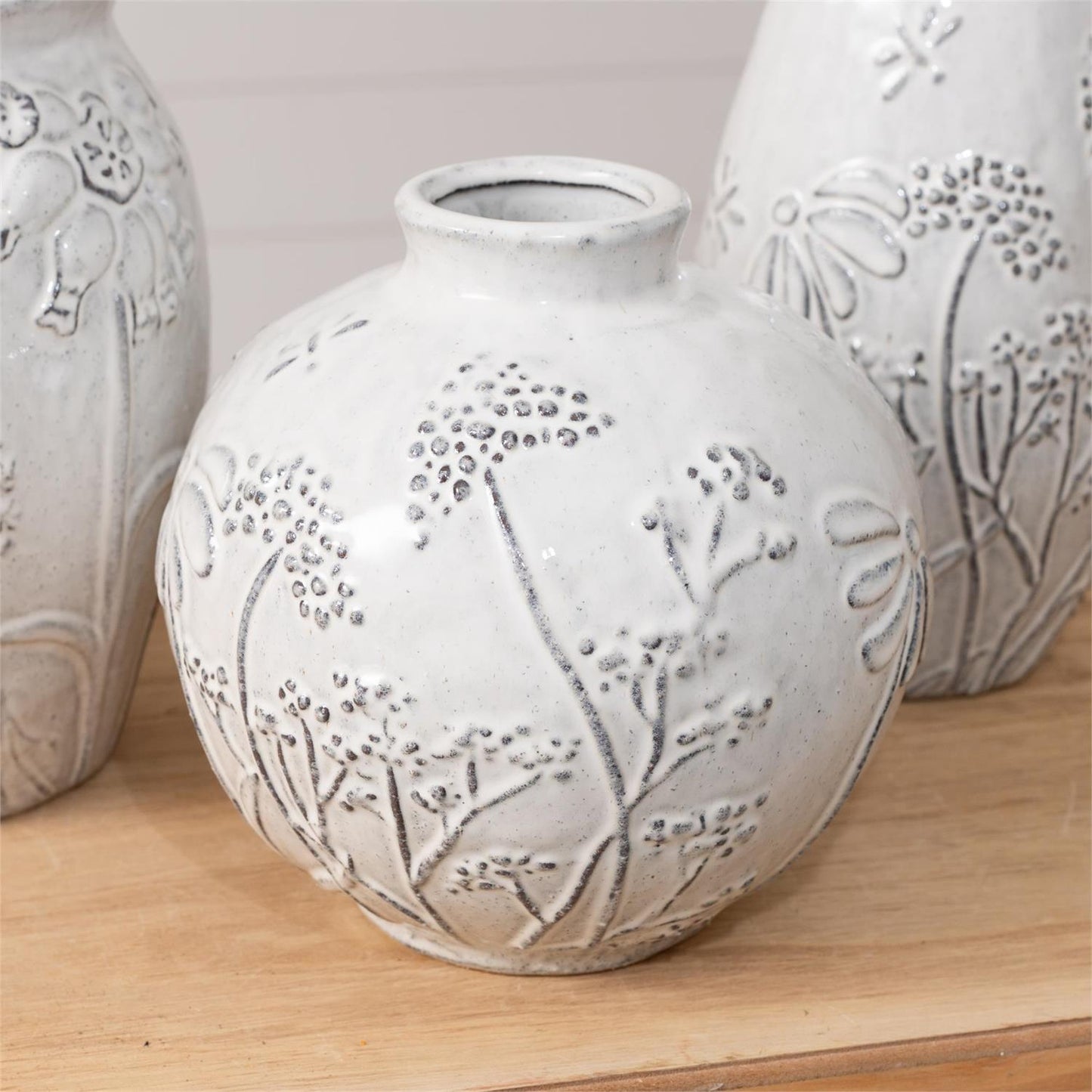 Short Debossed Botanical Vase