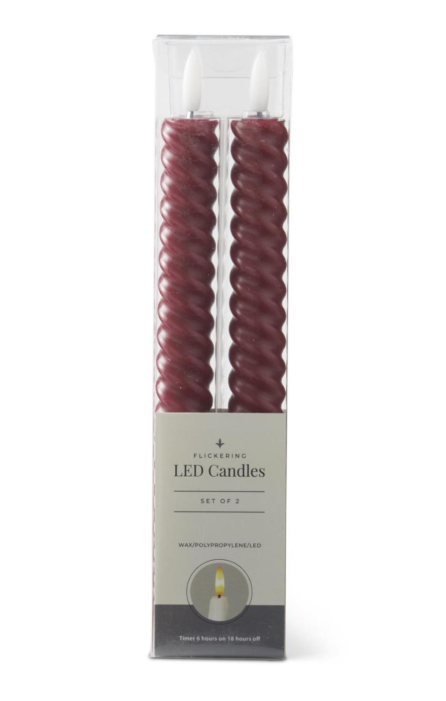 Burgundy Spiral LED Taper Candles w/Timer (Set) | 9.75"