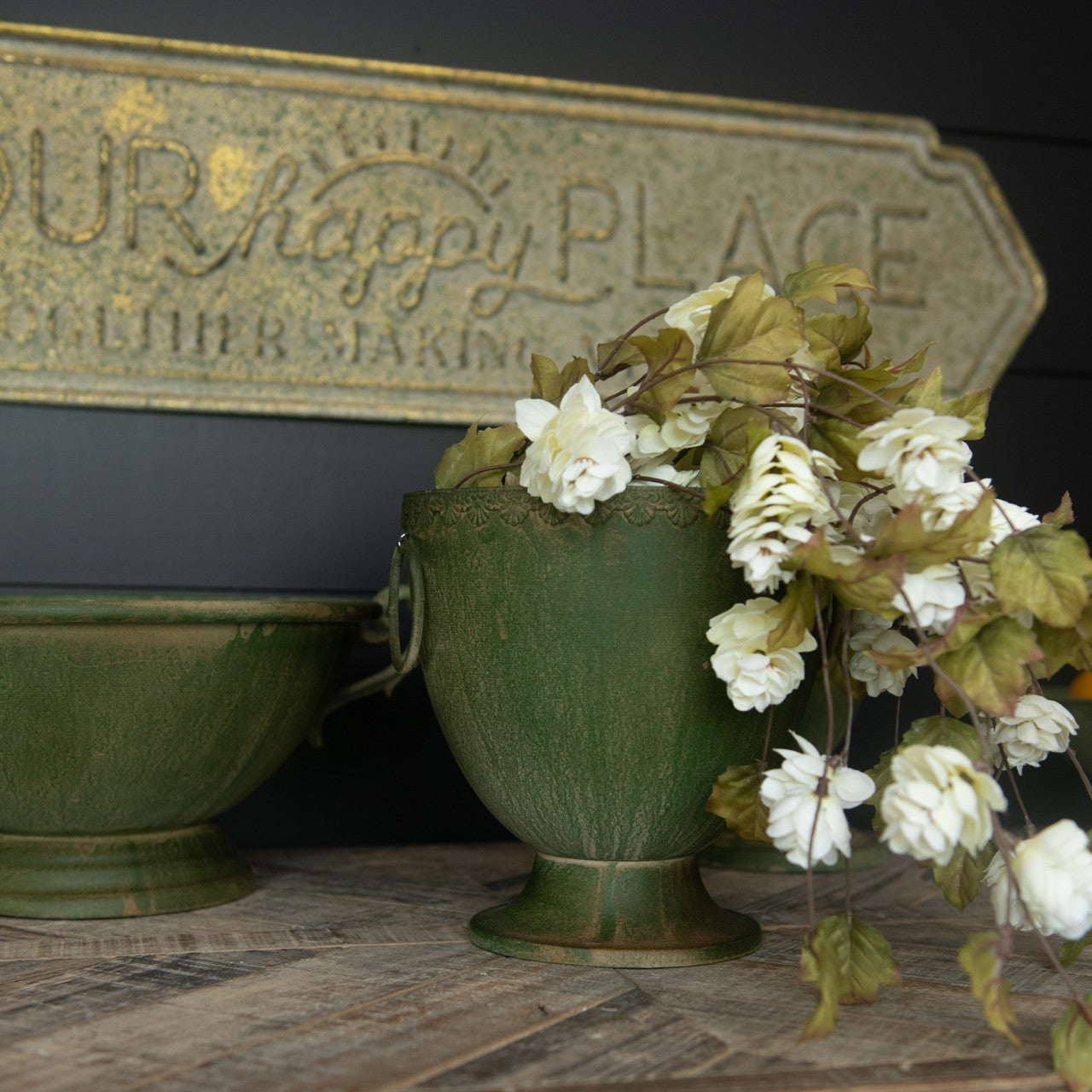 Aged Green Urn 8.25"