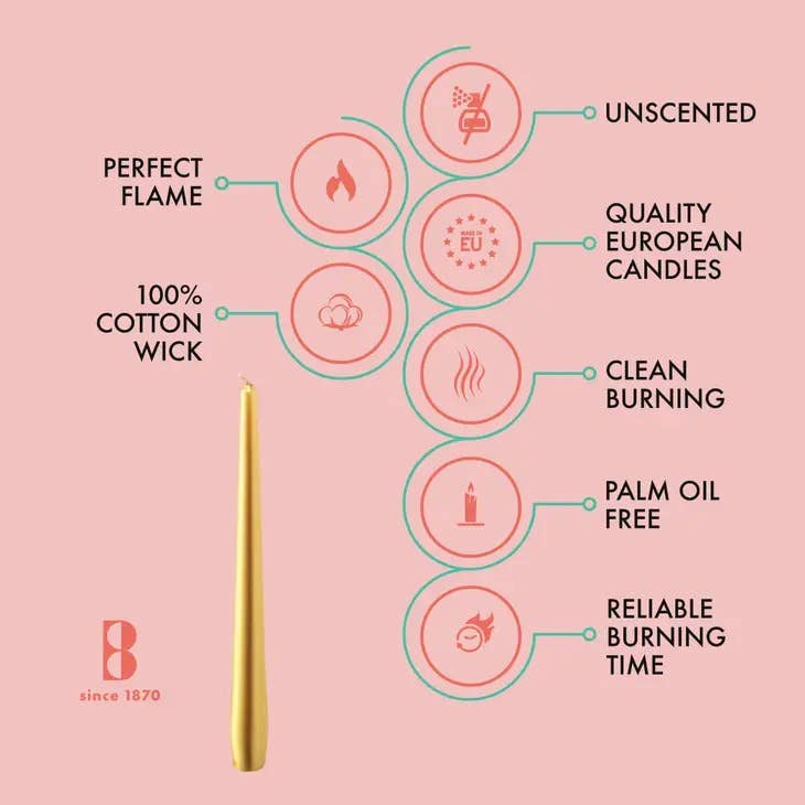 Gold Metallic Taper Candle | Gold | 10"