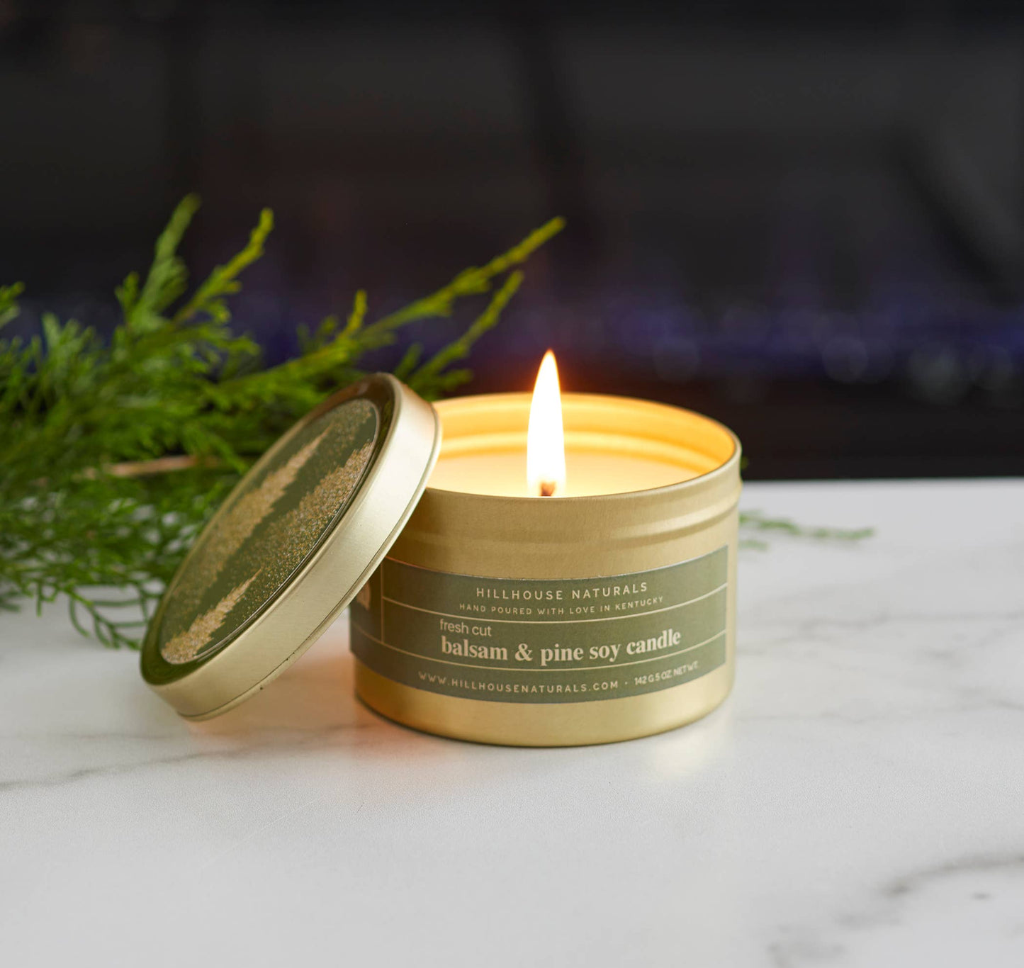 Fresh Cut Balsam And Pine In Gold Candle Tin 5oz