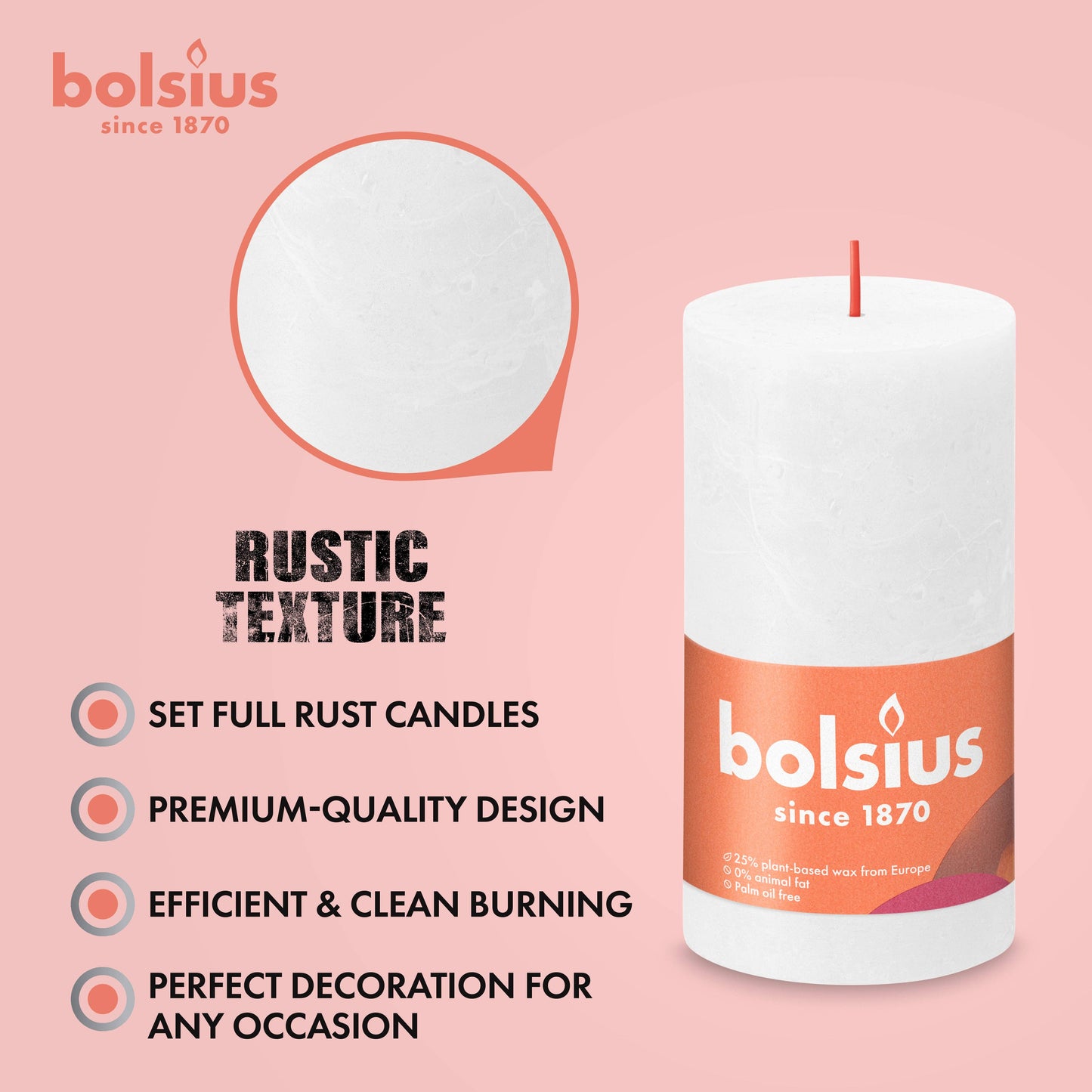 Rustic Pillar Candle | Rusty Pink | 2.75 X 5"