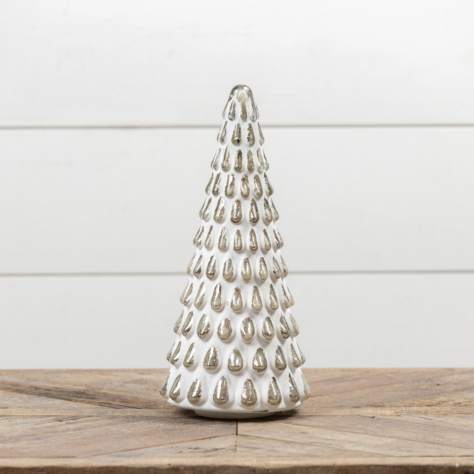 Lighted Pointed Glass Silver Tree