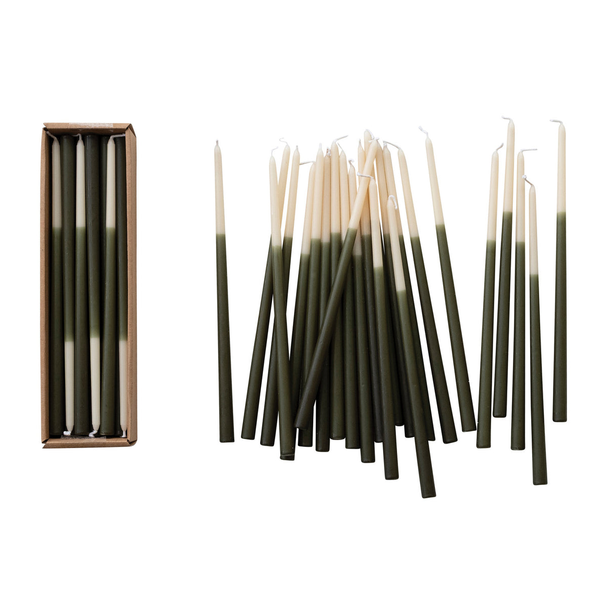 Unscented Thin Taper Candle Green & Cream