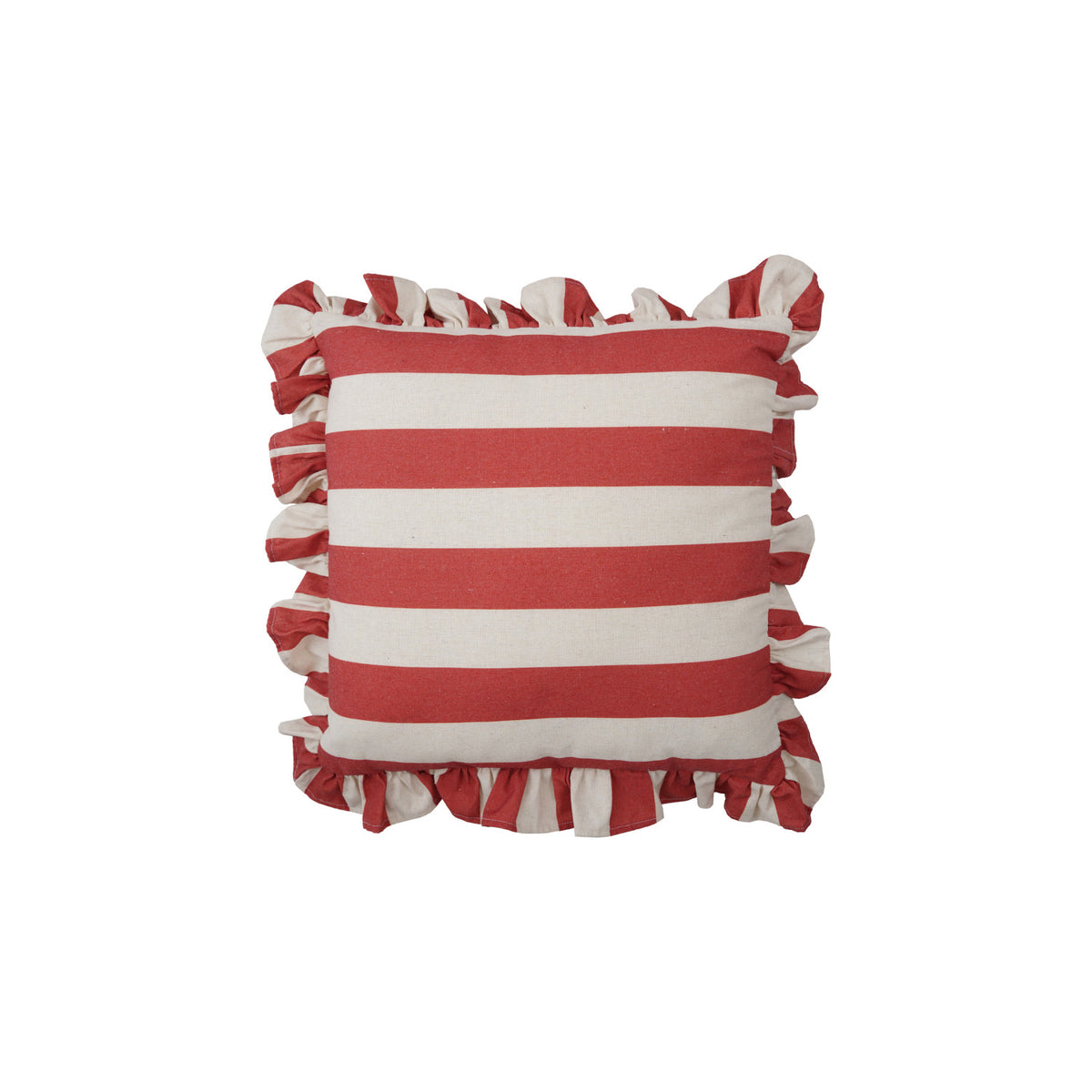 Fabric Striped Pillow w/ Ruffle Red & White
