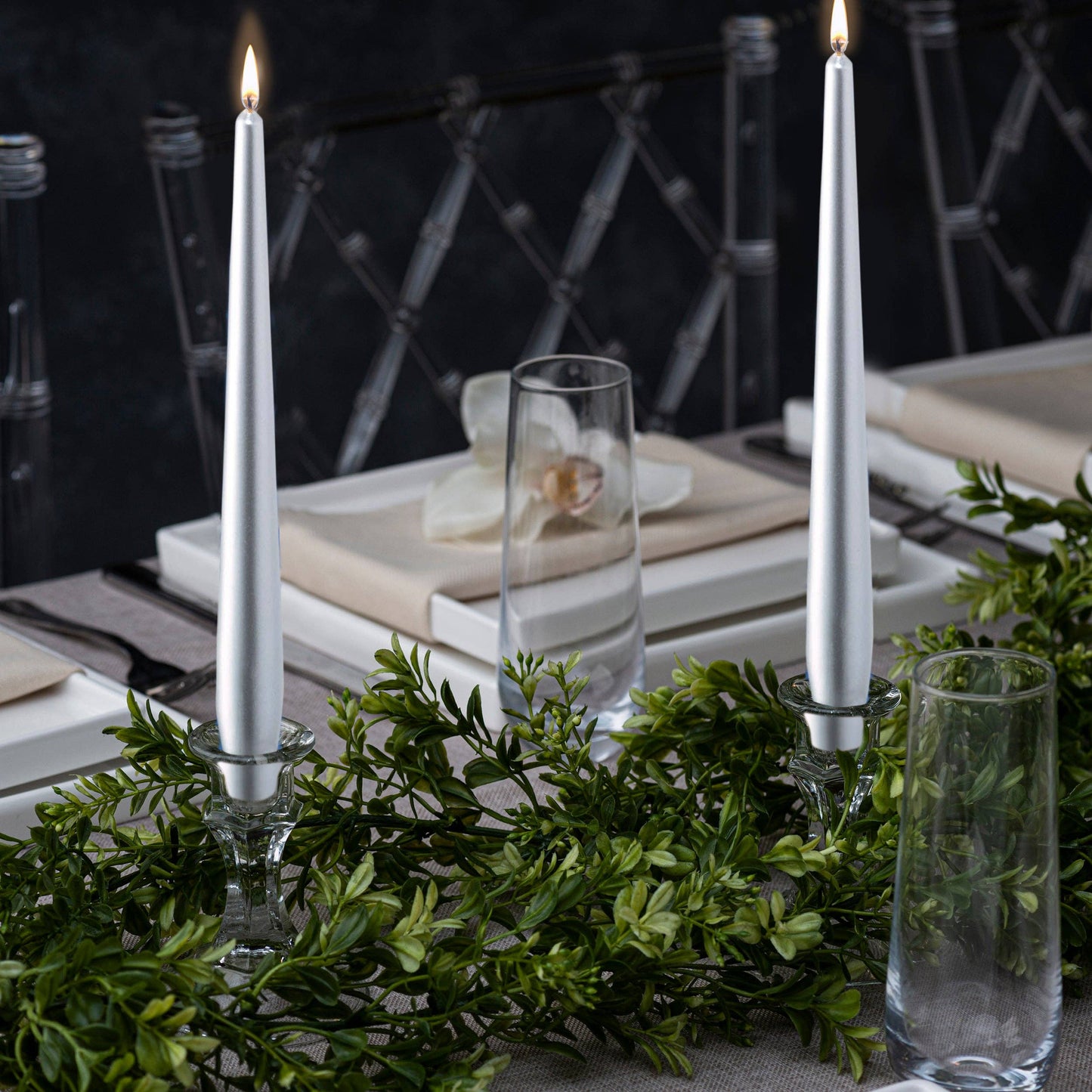 Silver Metallic Taper Candle | Silver | 10"