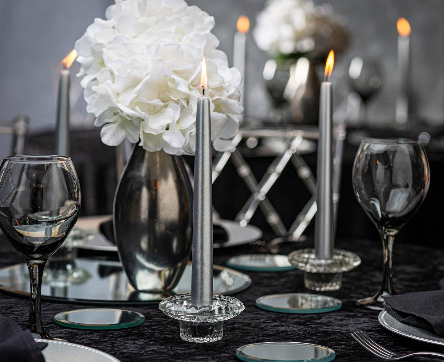 Silver Metallic Taper Candle | Silver | 10"