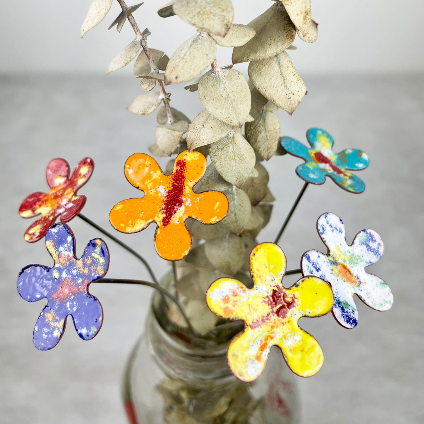 Small Copper Enamel Flowers Stakes