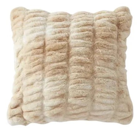 Cream & Tan Ribbed Vegan Fur Pillow