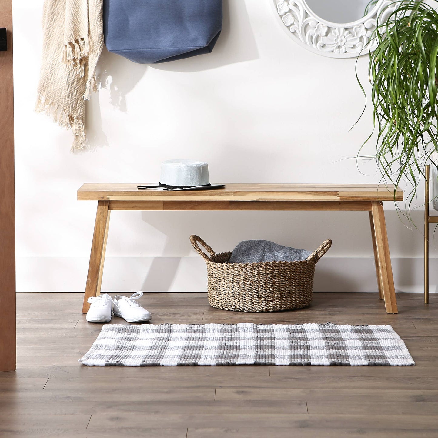 Gray/White Buffalo Check Chindi Rug