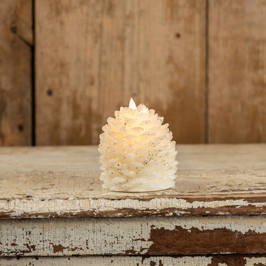 Moving Flame Cream Pinecone Candle | 4.25"