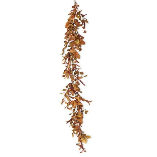 Rust & Brown Eva & Silk Leaves Garland w/Burgundy & Rust Beads | 60"