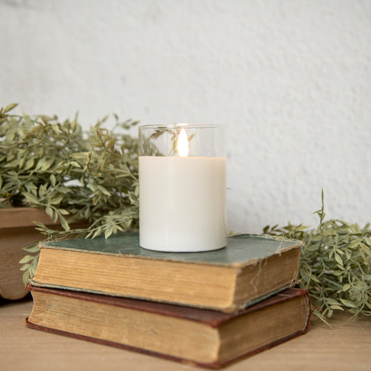 Glass LED Flame Candle | White
