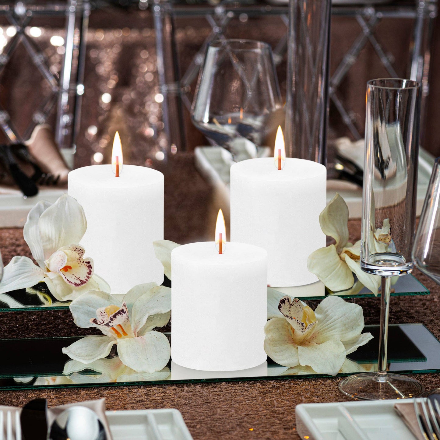 Rustic Pillar Candles | Cloudy White | 2.75 X 3.25"