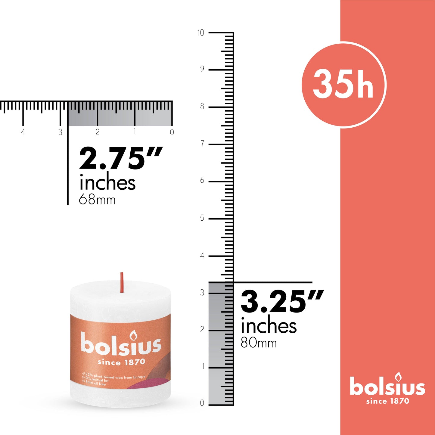 Rustic Pillar Candles | Delicate Red | 2.75 X 3.25"