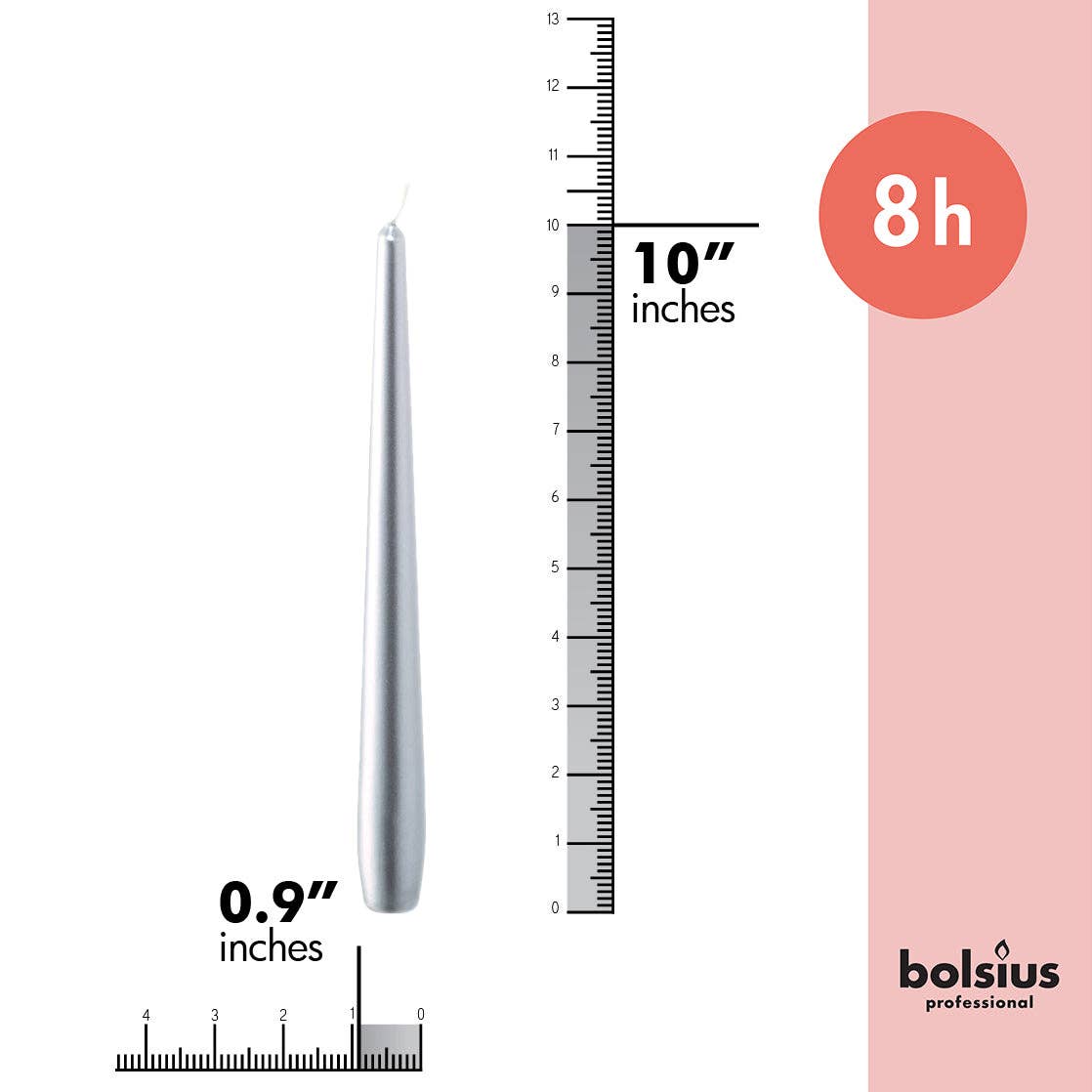 Silver Metallic Taper Candle | Silver | 10"