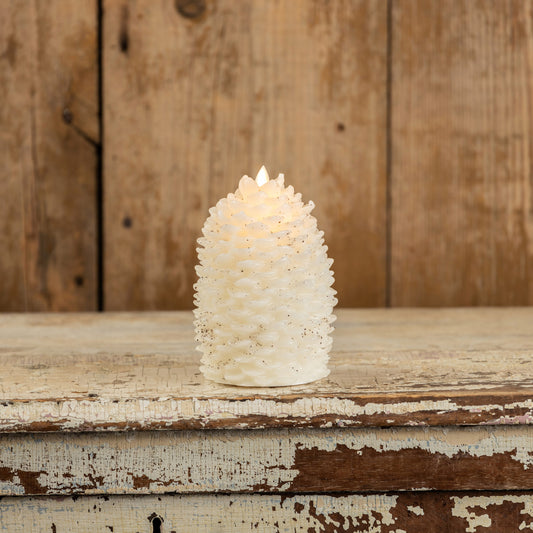 Moving Flame Cream Pinecone Candle | 6"