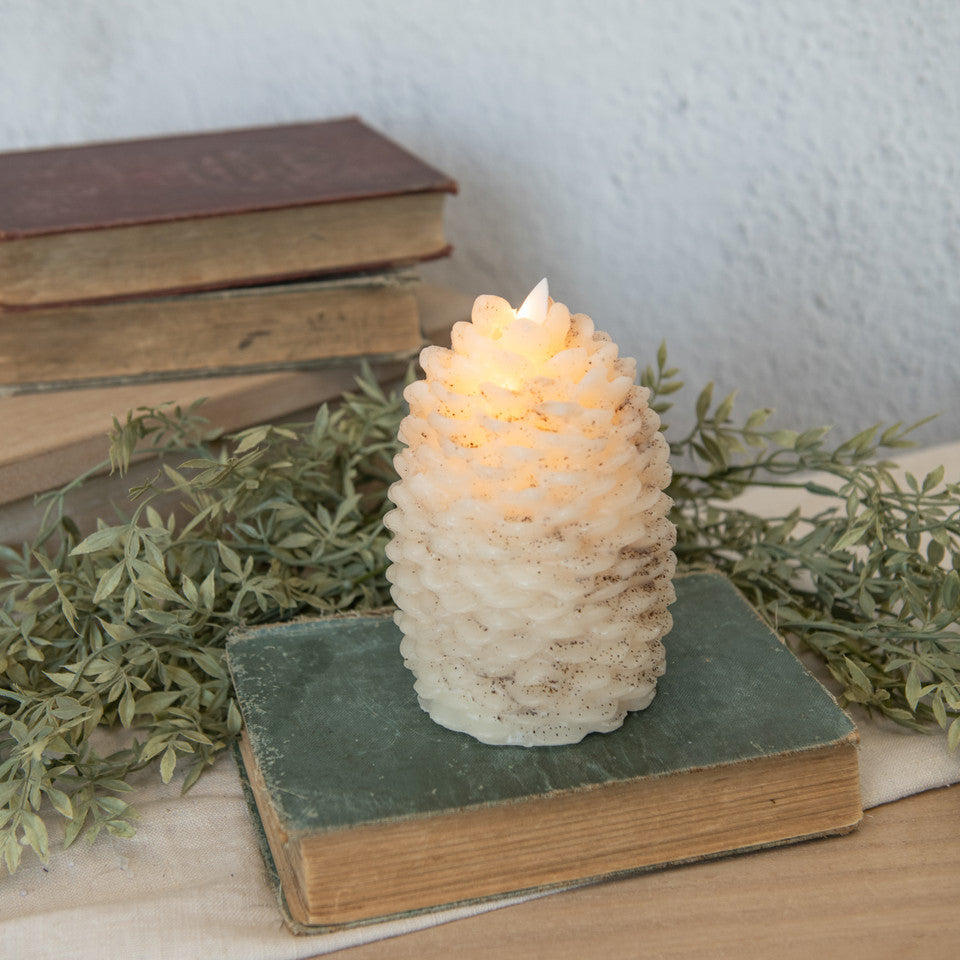 Moving Flame Cream Pinecone Candle | 6"