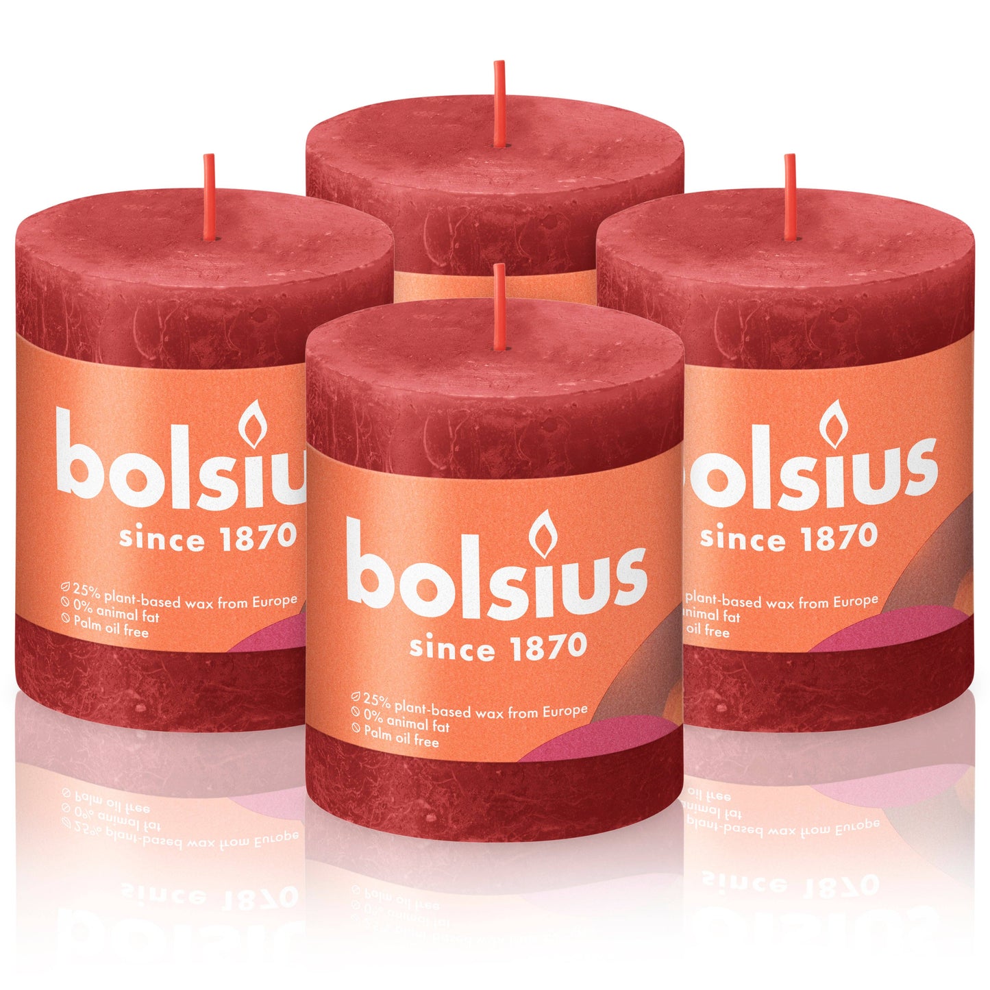 Rustic Pillar Candles | Delicate Red | 2.75 X 3.25"