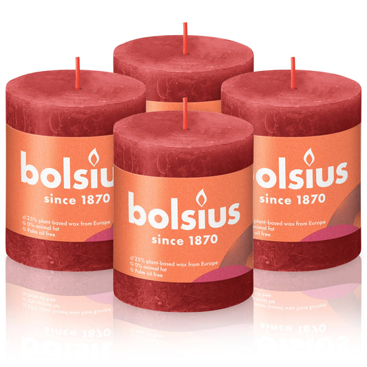 Rustic Pillar Candles | Delicate Red | 2.75 X 3.25"