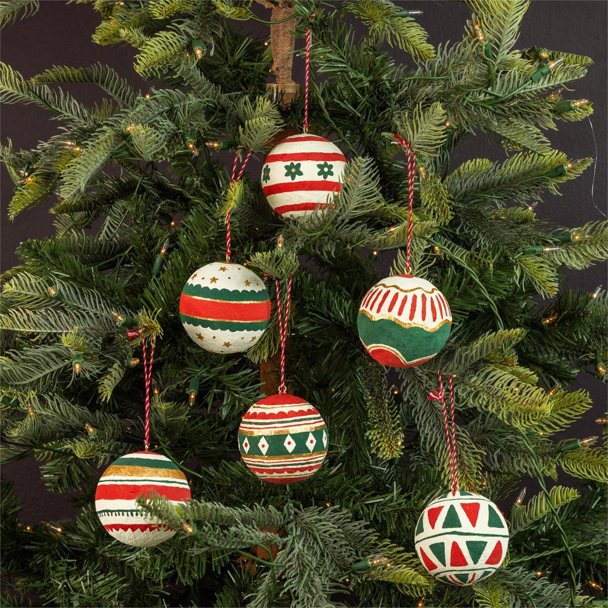 Timeless Holiday Paper Mache Ornaments (Set of 6)