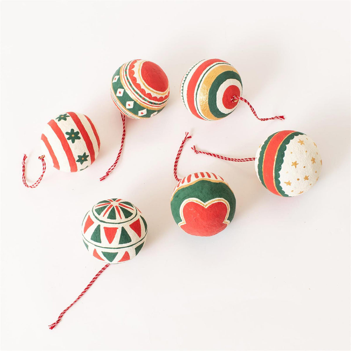 Timeless Holiday Paper Mache Ornaments (Set of 6)